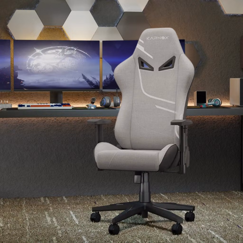 Poltrona Gaming Ergonomica Karnox Minimal in Tessuto Grigio con Poggiatesta e Braccioli, Girevole e Regolabile in Altezza – 2