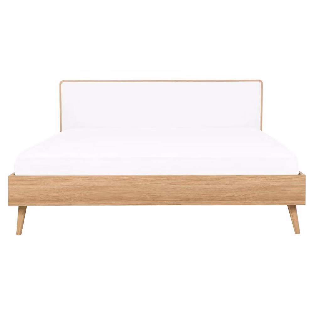 Letto Beliani in stile scandinavo con doghe in legno e testiera bianca e marrone L/P: 160 x 200 cm – 2