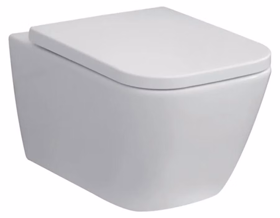 WC sospeso a parete - Toilette quadrata - Vaso sospeso senza brida - Sedile WC con chiusura ammortizzata - Scarico silenzioso - Adatto per bagni di servizio - Bianco