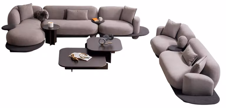 Luxuriöses Wohnzimmer-Set L-Form Sofa Polstercouch 2x Couchtische