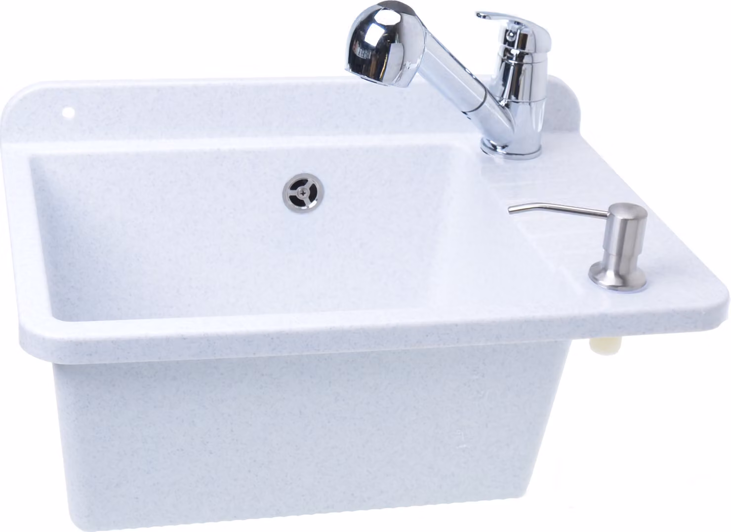 Aqbau Set di lavello con rubinetto e dispenser di sapone, 505 mm, con miscelatore estraibile monocomando