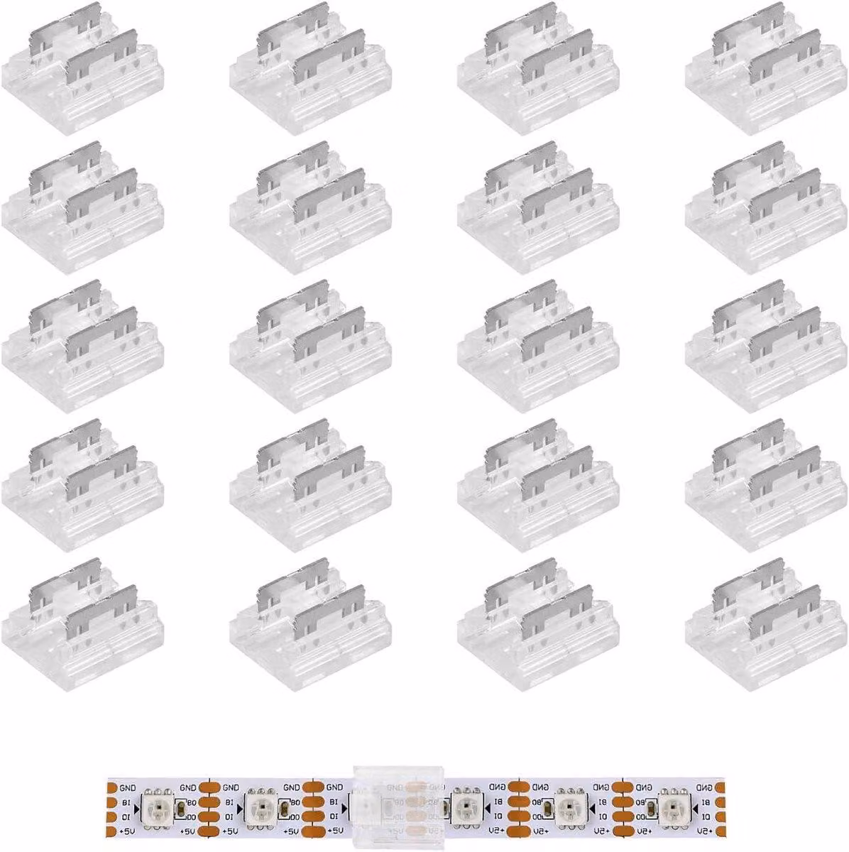 20 connettori trasparenti a 2 poli da 8 mm per strisce LED COB, per giunti saldati