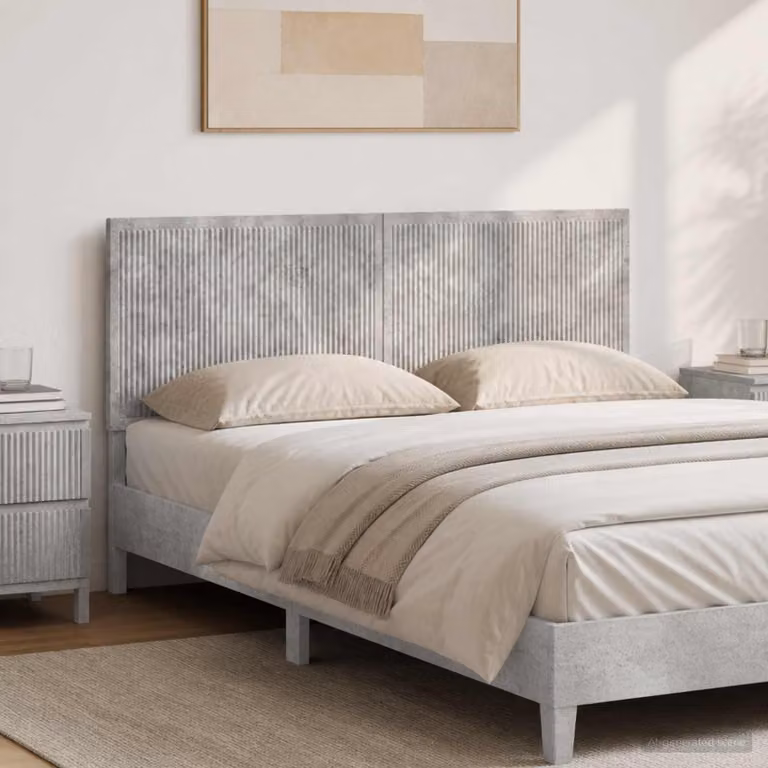 Testiera da muro vidaXL EDE con ripiano integrato in legno ingegnerizzato, Grigio Cemento, L: 160 cm, H: 50 cm, P: 3 cm