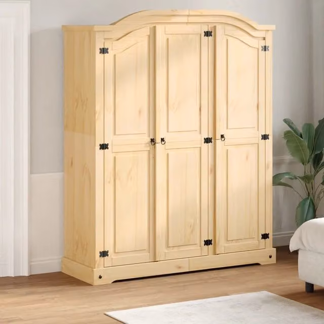 Armadio in legno di pino massello vidaXL stile rustico color beige L: 151,5 cm, P: 52 cm, H: 186 cm