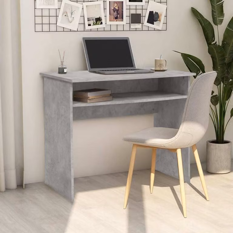 The Living Store Scrivania in cemento grigio 90x50x74 cm Materiale a base di legno