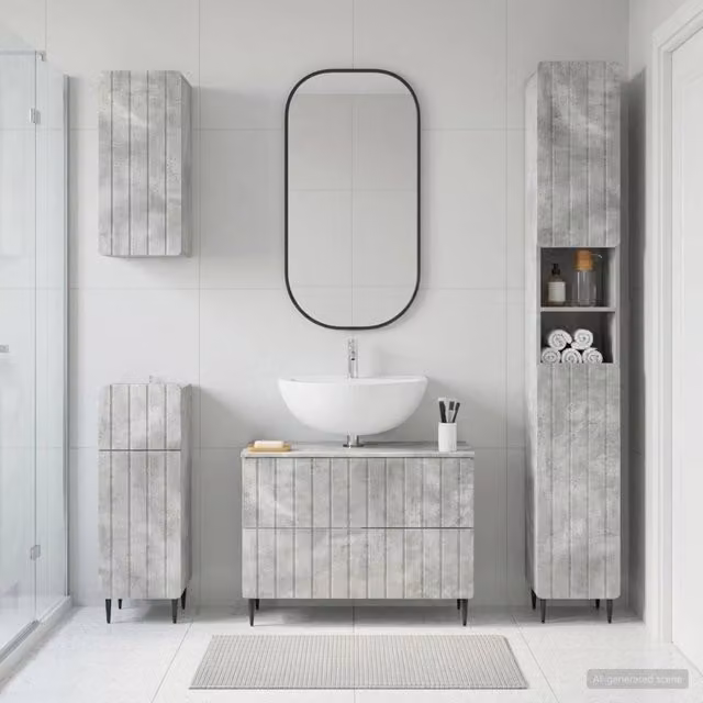 Set di Mobili da Bagno da 4 Pezzi ZWOLLE Grigio Cemento 3417921