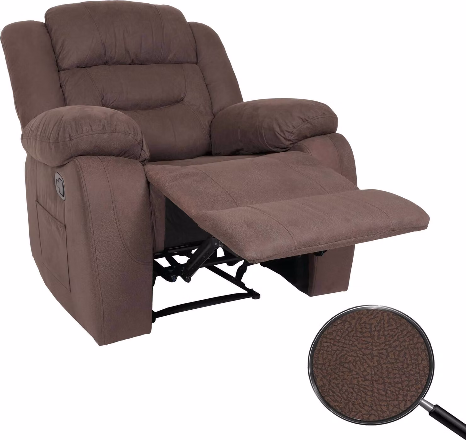 Poltrona TV MCW-J57, poltrona reclinabile XXL con molle Nosag, rivestimento in tessuto effetto pelle scamosciata, fino a 200 kg ~ marrone