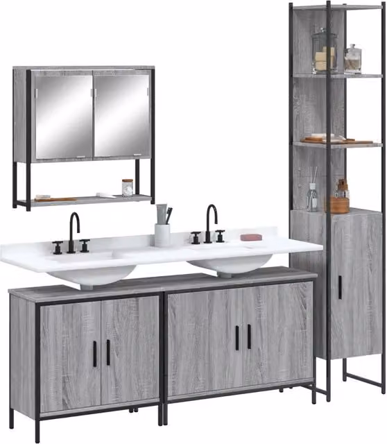 Set Mobili da Bagno 4 pz Grigio Sonoma in Legno Multistrato 3214693