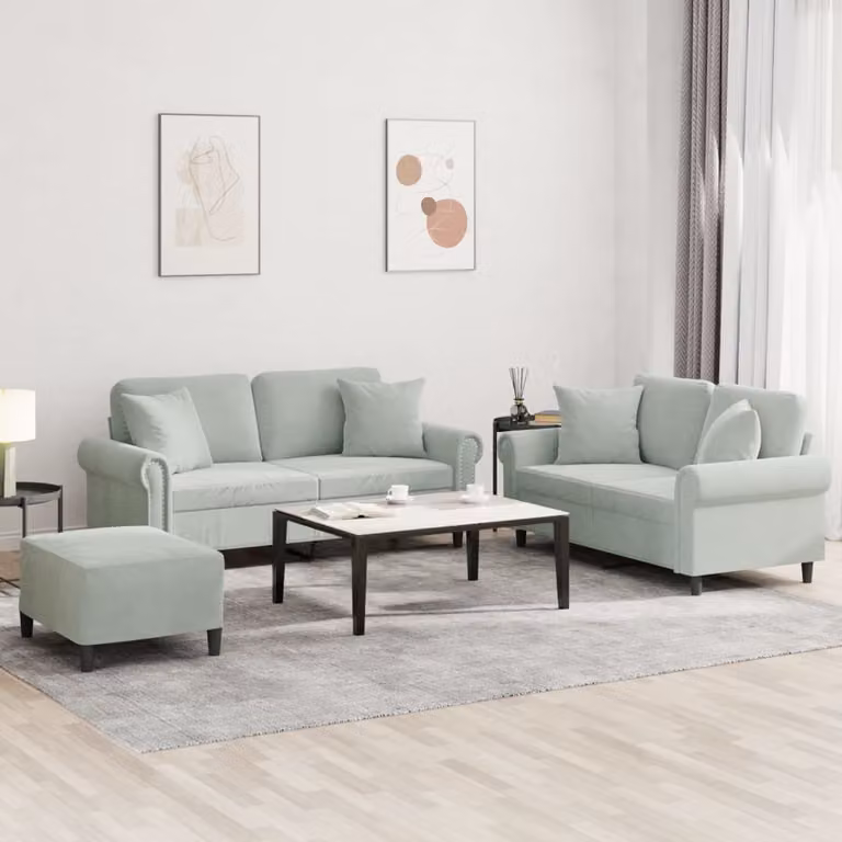 Maison Exclusive - Set divano a 3 posti con cuscini in velluto grigio chiaro