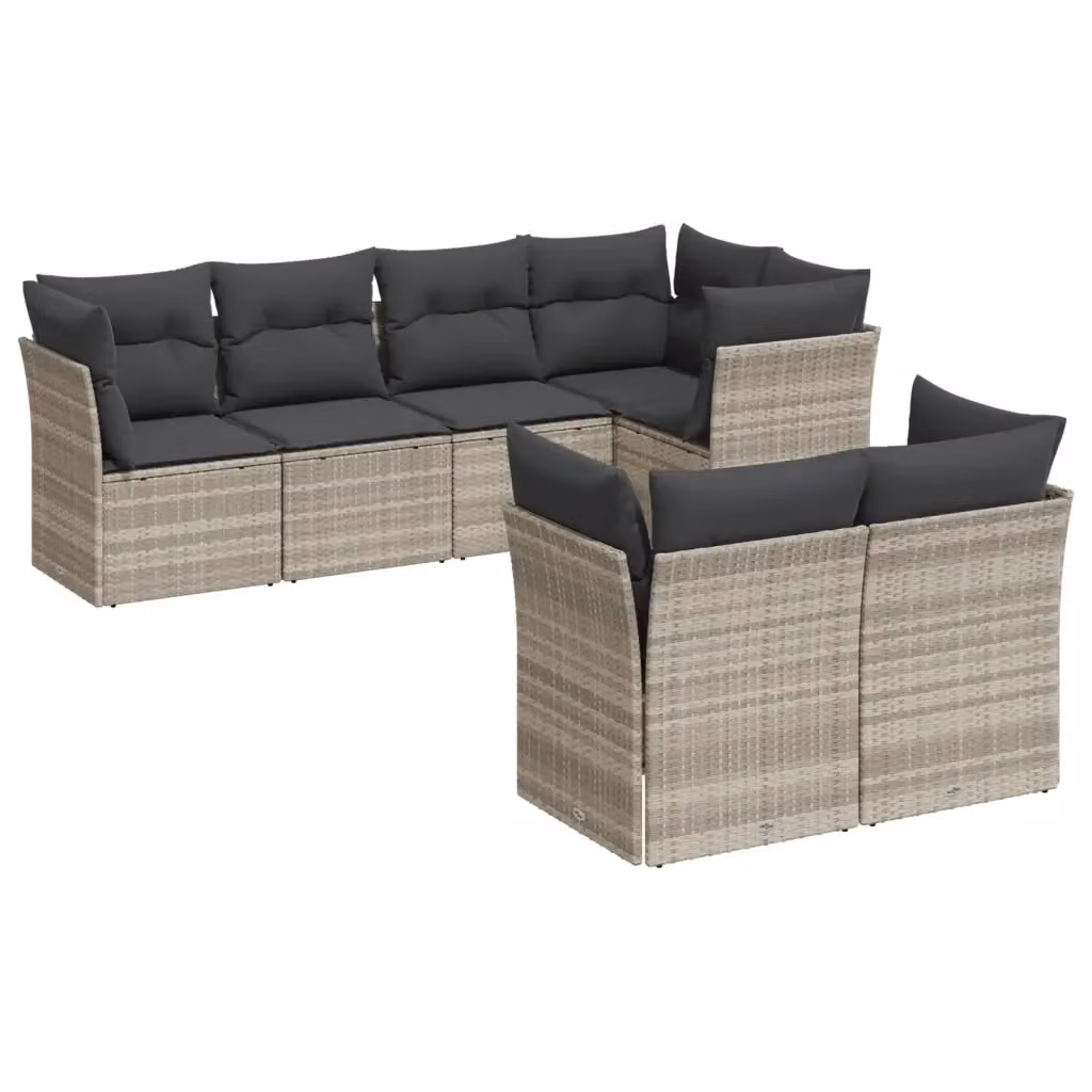 Set di divani da giardino vidaXL in 7 pezzi in polyrattan grigio con cuscini imbottiti e rivestimenti rimovibili – 2