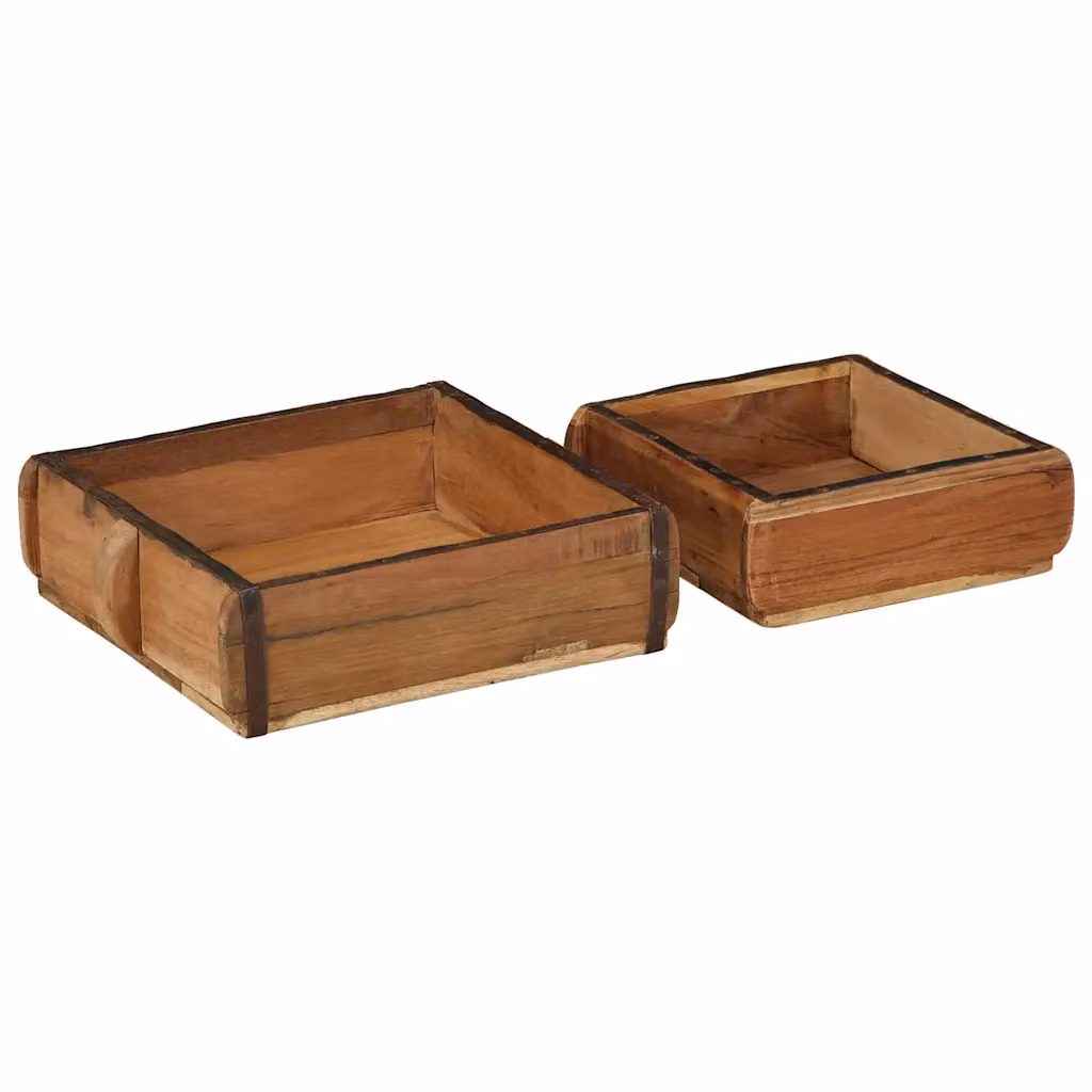Set di 2 vassoi rettangolari vidaXL in legno massello marrone L: 31 cm, P: 29 cm, H: 10 cm