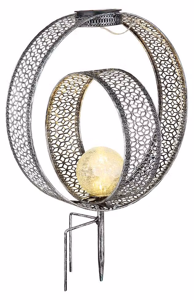 Luce solare a LED, picchetto a terra, sfera, vetro crepla, H 42 cm