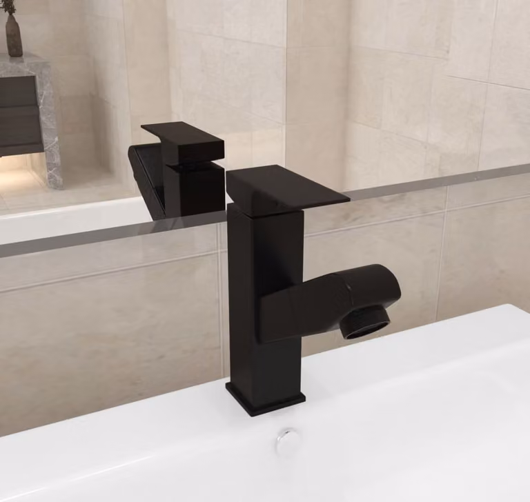 The Living Store Rubinetto per lavabo con doccetta estraibile nero 157x172 mm