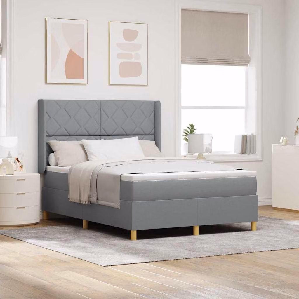 Maison Exclusive - Letto boxspring con strisce luminose a LED, grigio chiaro, 160 x 200 cm, rivestimento in tessuto