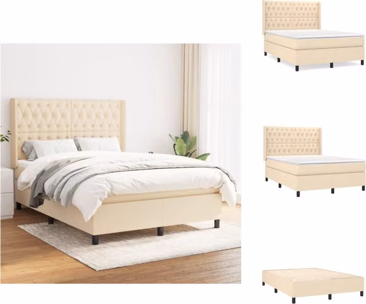 vidaXL Letto a molle con materasso crema 140x200 cm in tessuto - Letti e strutture letto
