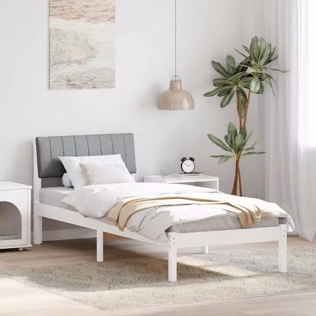 Struttura del letto imbottita vidaXL in legno di pino bianco e grigio L/P/H: 190 x 80 x 80,5 cm – 1
