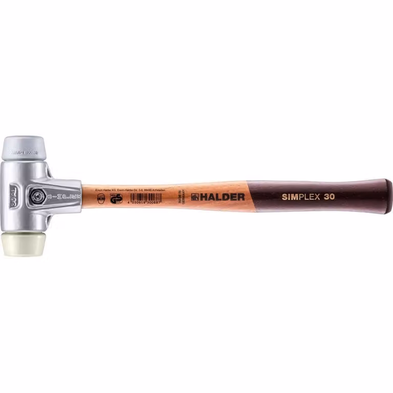 Mazza SIMPLEX soft-face con alloggiamento in alluminio e manico in legno, Ø 30, TPE-mid / nylon