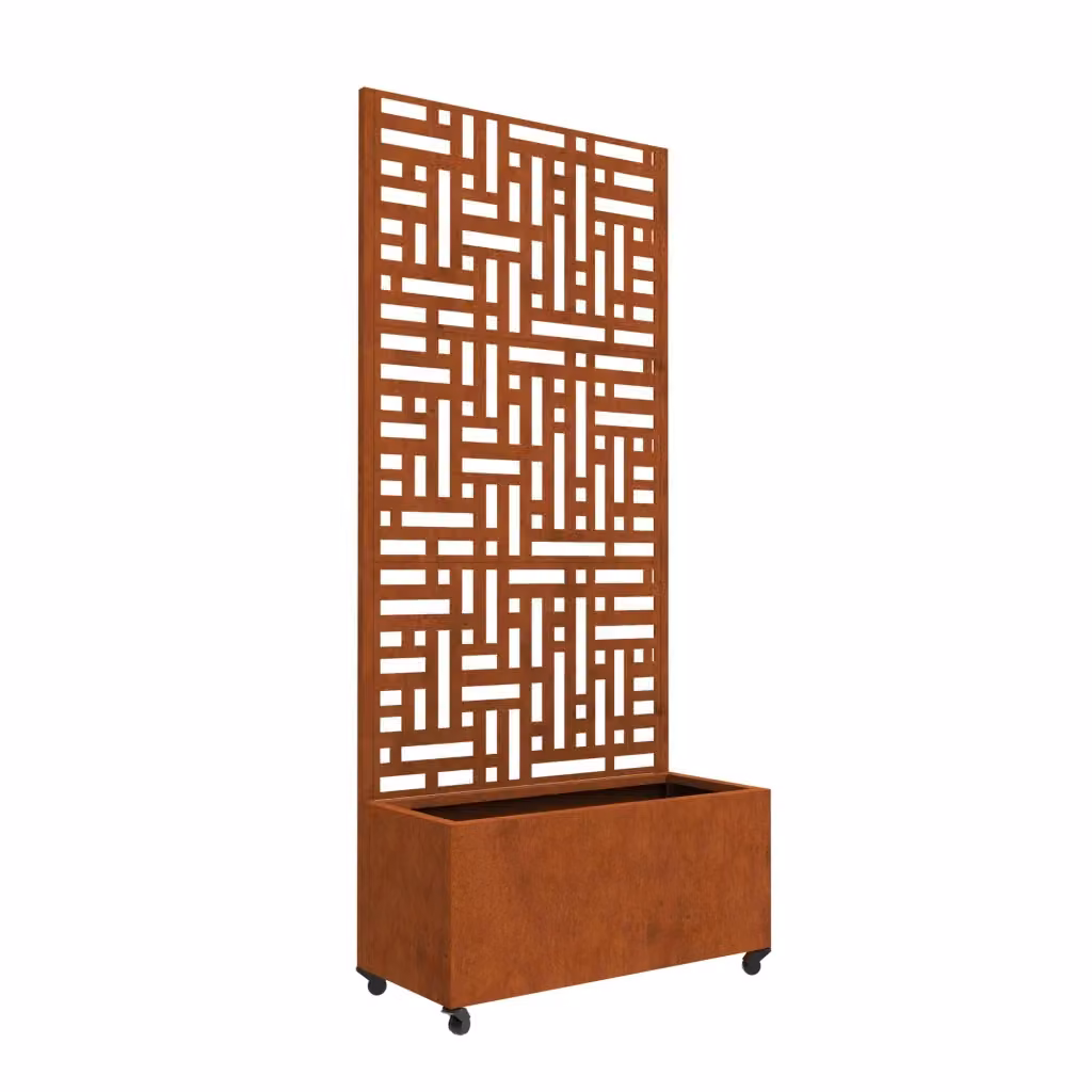 Fioriera con Spalliera Bernalda casa.pro in Acciaio Corten Marrone Ossidato con 4 Rotelle, L: 190 cm, H: 82 cm, P: 38 cm – 2