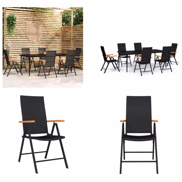 vidaXL Set da pranzo da giardino 7 pezzi nero - Set da pranzo da giardino - Set da pranzo da giardino - Set da pranzo - Set da salotto