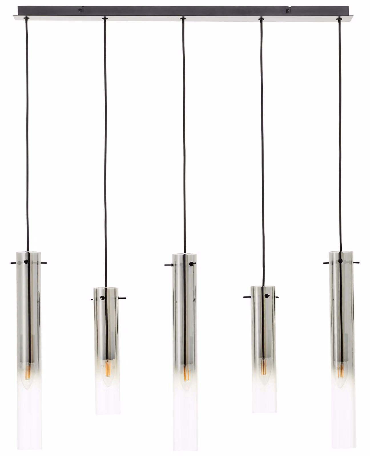 Lampada a sospensione Brilliant Glasini a 5 luci, nero opaco/vetro fumé, metallo/vetro nero, 5x C35, E14, 25 W