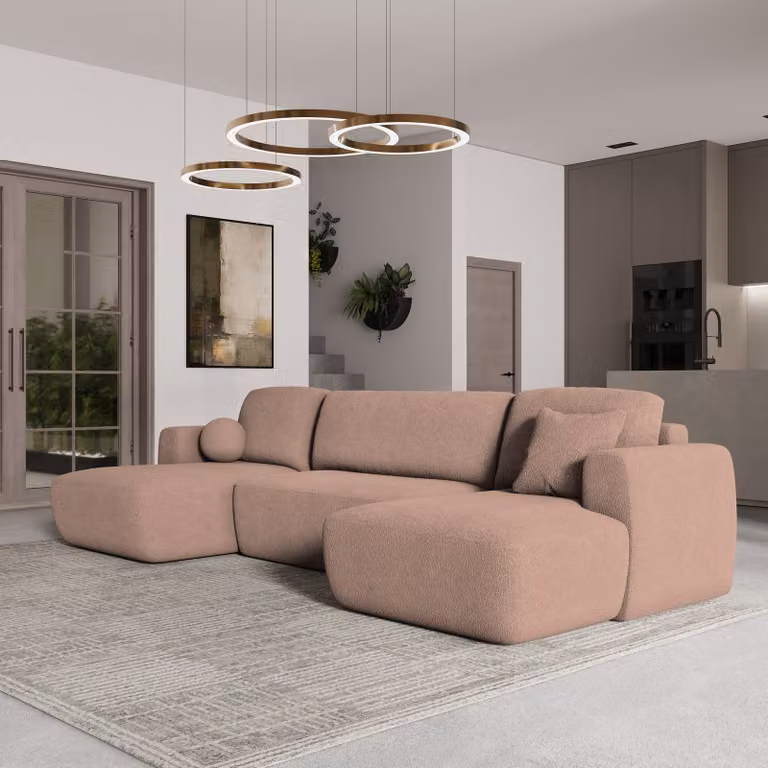 Divano angolare SENTUM N di Masseno con funzione letto a U, divano con box letto, divano da salotto, divano, divano letto, set di divani - rosa, ORA O MAI PIÙ 61