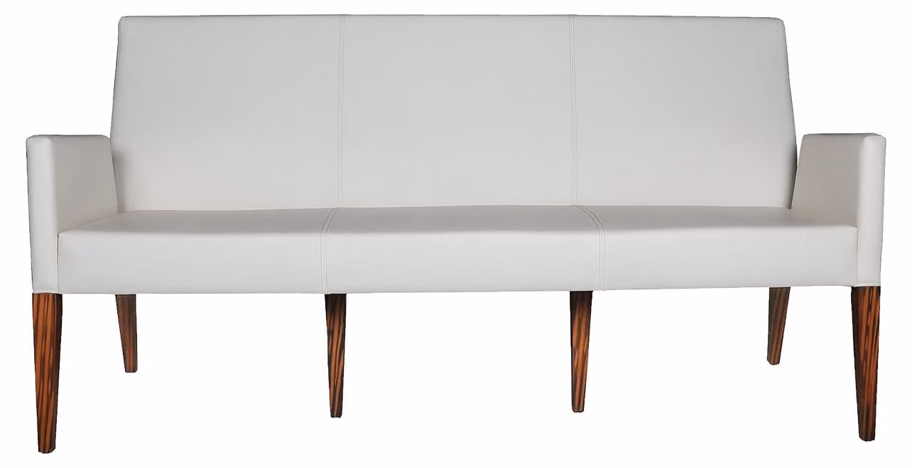 Weißer Leder Dreisitzer Wohnzimmer Loungecouch Edles Holzgestell