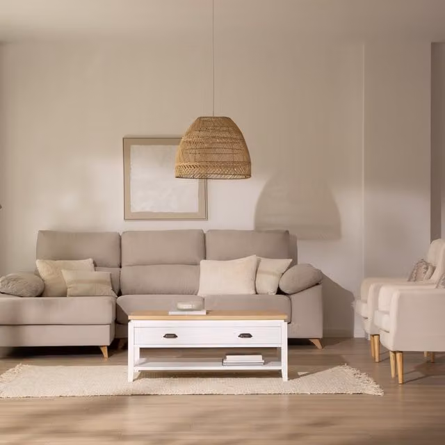Tavolo da salotto elevabile Avelin di Banak Home in legno di mindi bianco e naturale, forma rettangolare, L/P/H: 126 x 60 x 76 cm