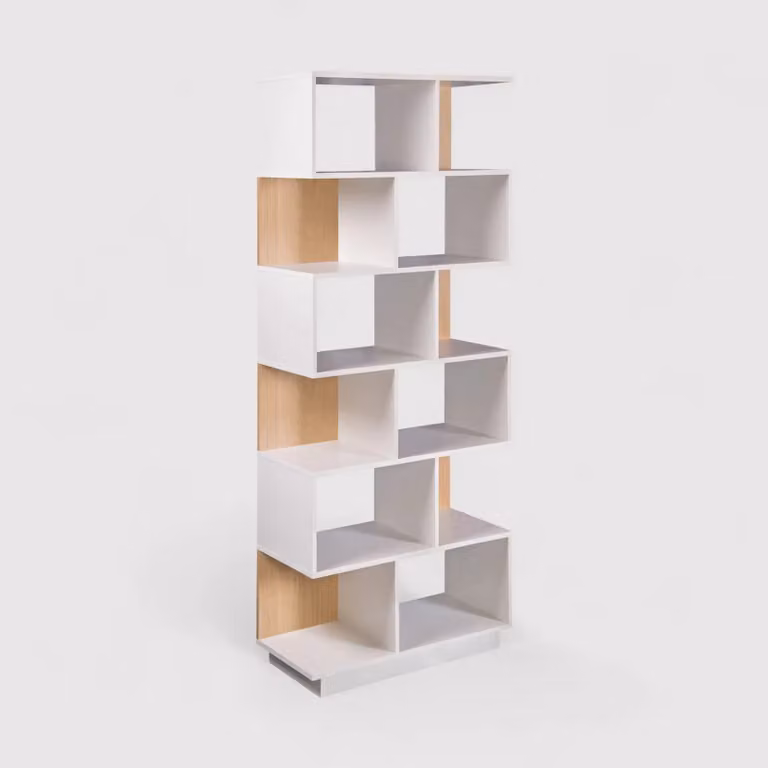 Silene - Libreria verticale bianca con 6 ripiani e 12 vani