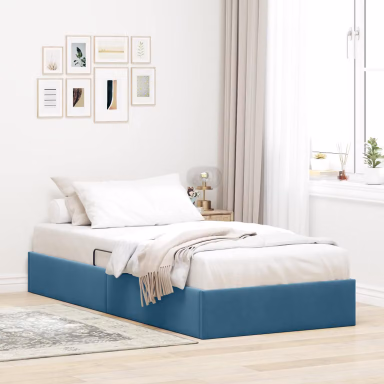 Letto ottomano con contenitore vidaXL in velluto blu scuro L 90 x P 200 cm