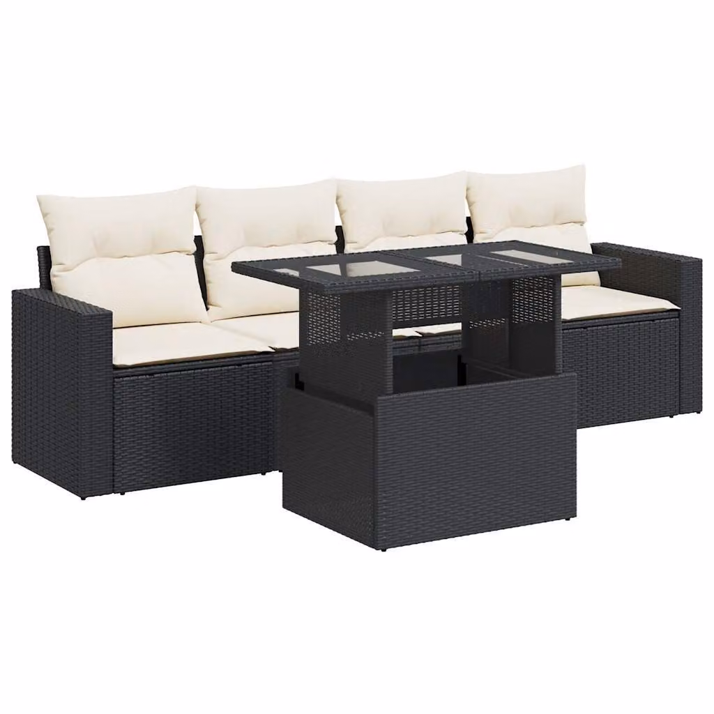 Set Divani da Giardino 5 pz con Cuscini in Polyrattan Nero