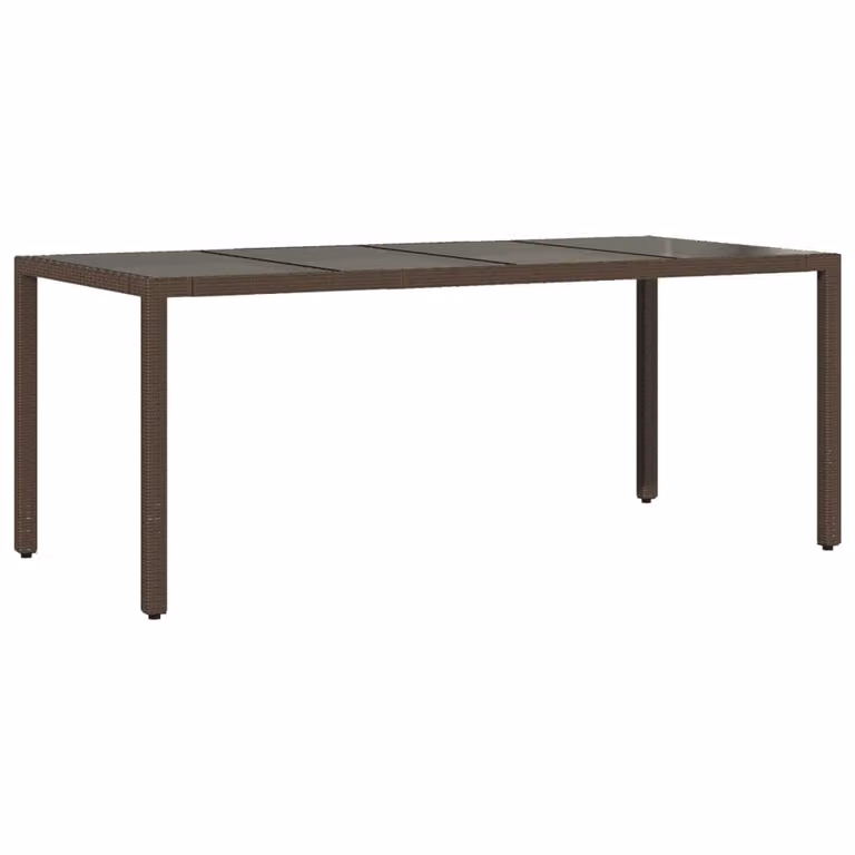 Tavolo Giardino Piano in Vetro Marrone 190x90x75 cm Polyrattan