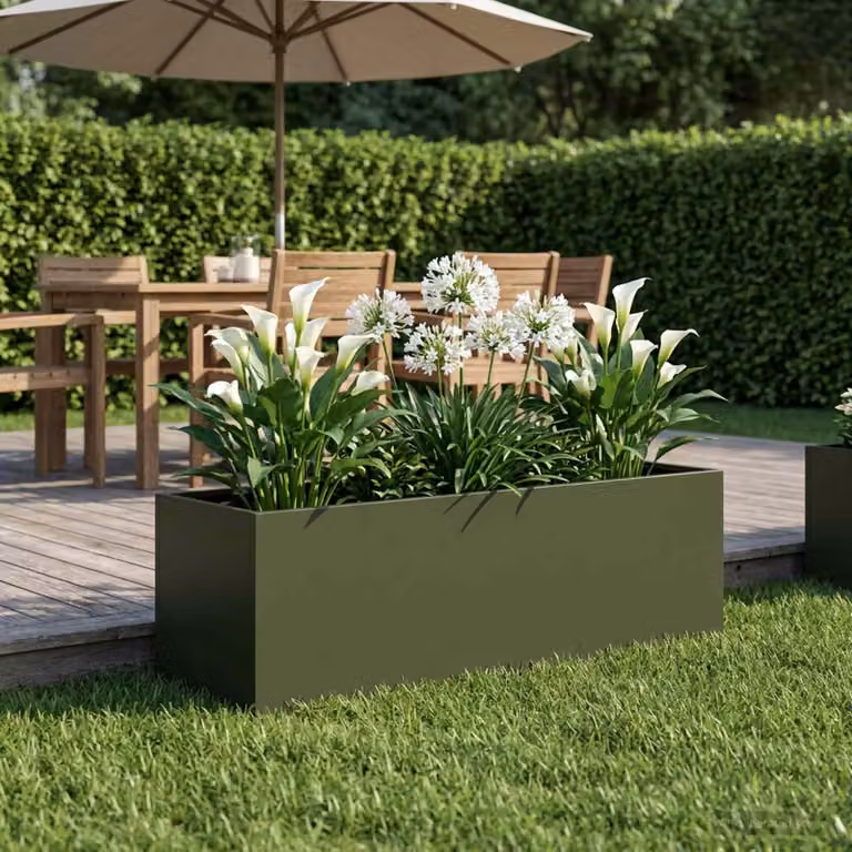 vidaXL Vaso da giardino in metallo Verde, L: 80 cm, P: 30 cm, H: 30 cm