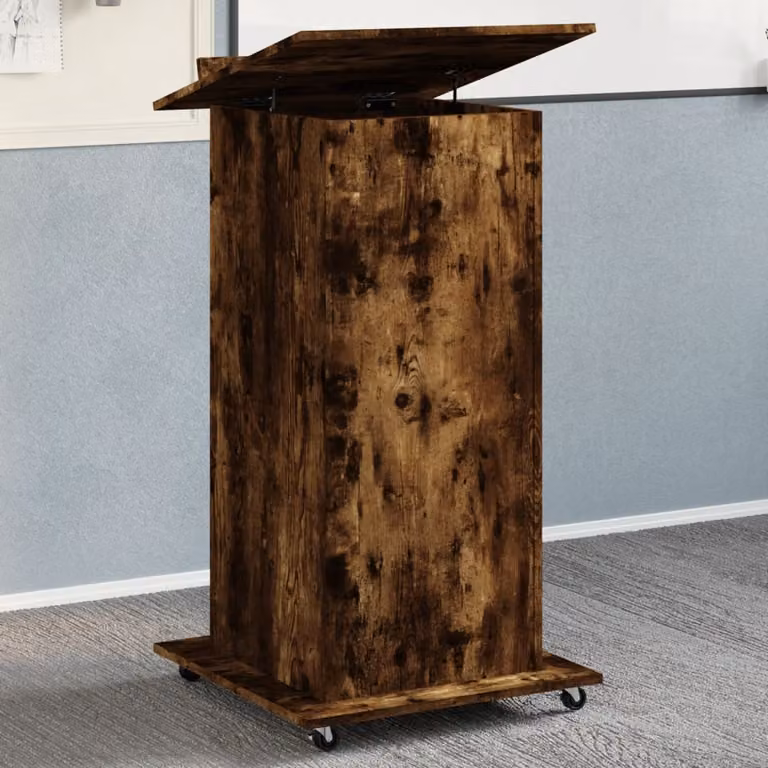 vidaXL Leggio con Ruote e Cassetto in Rovere Fumo, L/P/H: 55 x 55 x 107 cm