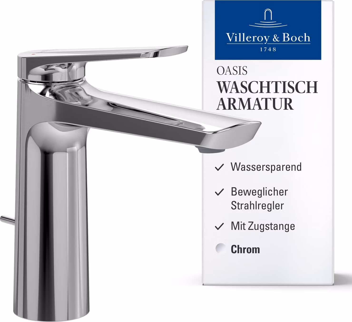 Villeroy & Boch Miscelatore per lavabo Oasis con barra di estrazione, cromo