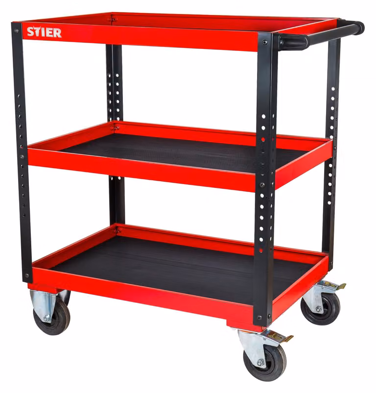 Carrello di servizio STIER, HxLxP 969x894x543 mm, carrello di trasporto con maniglia di spinta, carrello di servizio con freni, carrello da tavolo con 3 ripiani, portata 50 kg per ripiano