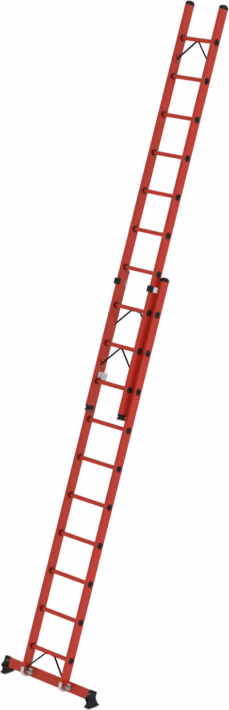 Scala a sfilo Munk a 2 sezioni in vetroresina con traversa nivello® e 2x10 pioli