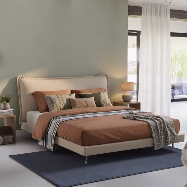 Letto matrimoniale Arcore Talamo Italia con rivestimento e testata in tessuto beige per materasso 160x200 cm