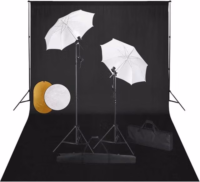 Kit professionale per studio fotografico con luci fondale e riflettore nero 02_0001457