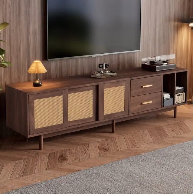Mobile TV 190x40x52 cm con 3 ante scorrevoli e 2 cassetti in MDF marrone