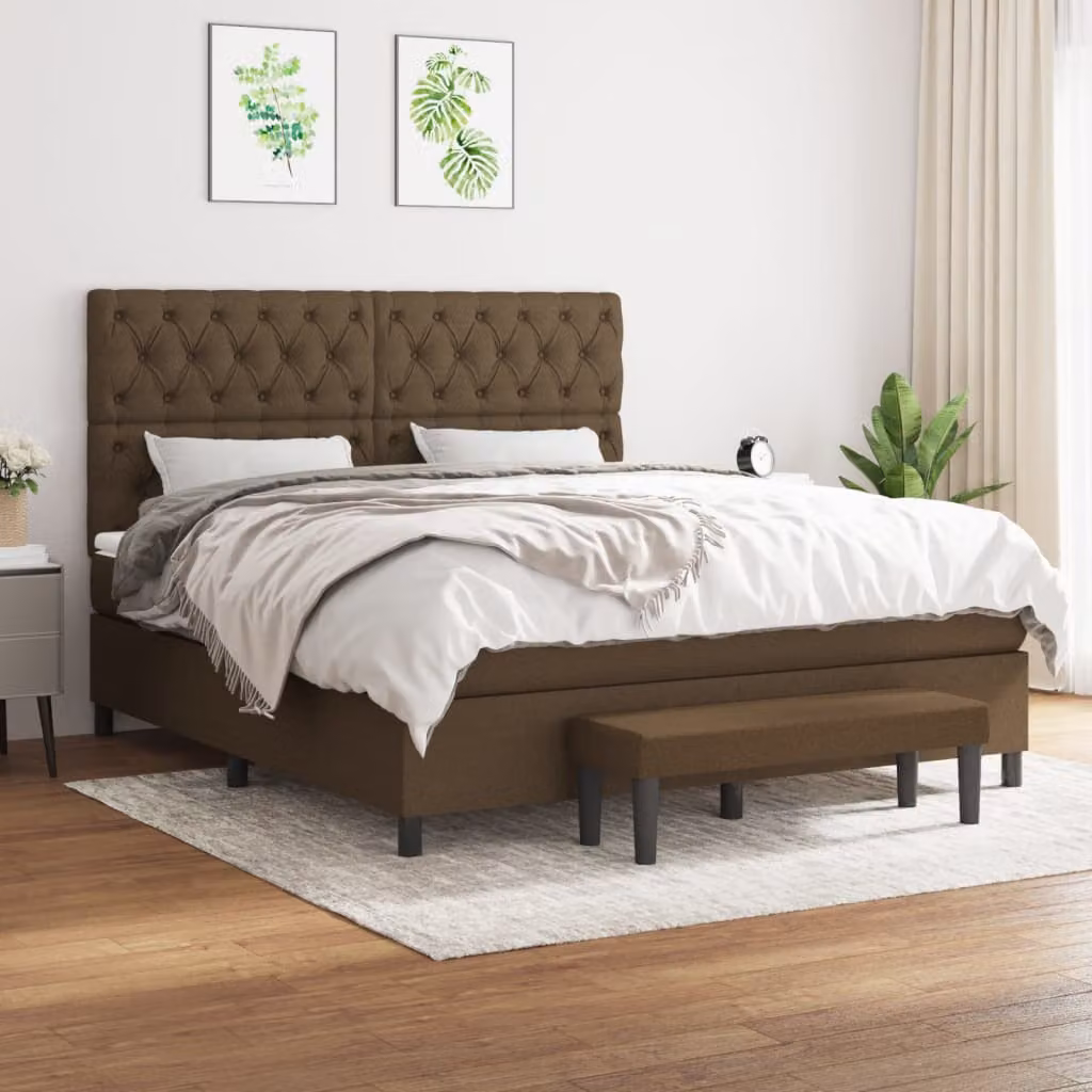 Giroletto a molle con materasso ibrido vidaXL in tessuto marrone e bianco L/P/H: 160 x 200 x 128 cm – 1