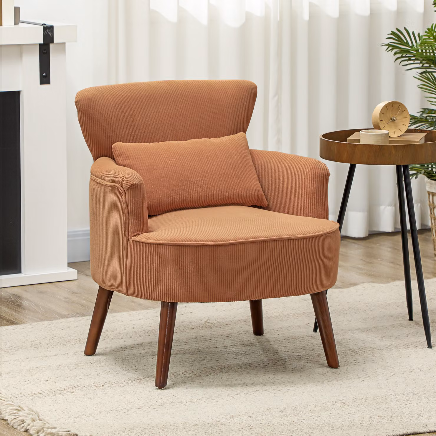 Poltrona Moderna HOMCOM in Velluto Arancione con Cuscino Lombare Integrato e Braccioli – 2