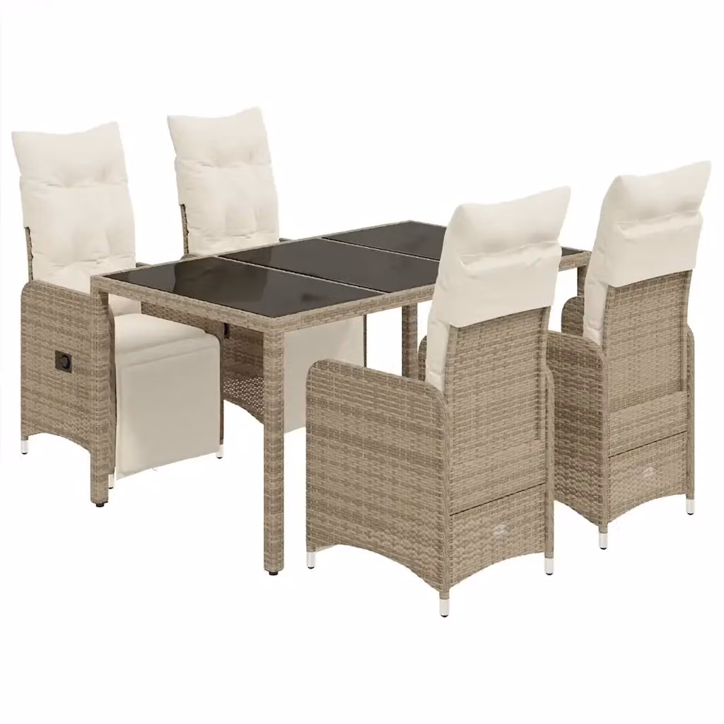 Set Bistrò da Giardino e Balcone vidaXL in Polyrattan Marrone con Cuscini e Tavolo in Vetro, 5 Pezzi – 2