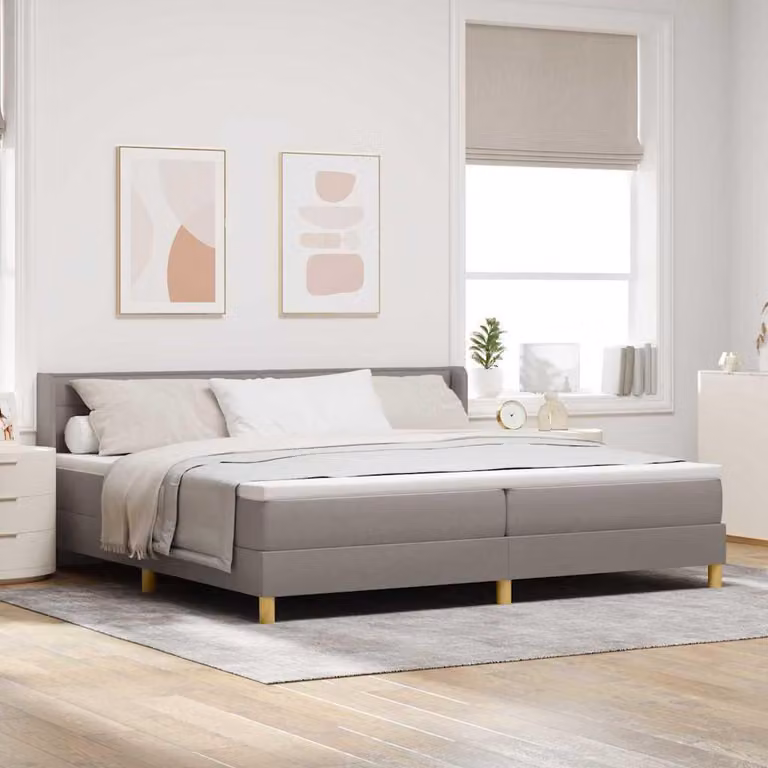 Maison Exclusive - Letto boxspring con testiera color taupe, 200 x 200 cm, rivestimento in tessuto