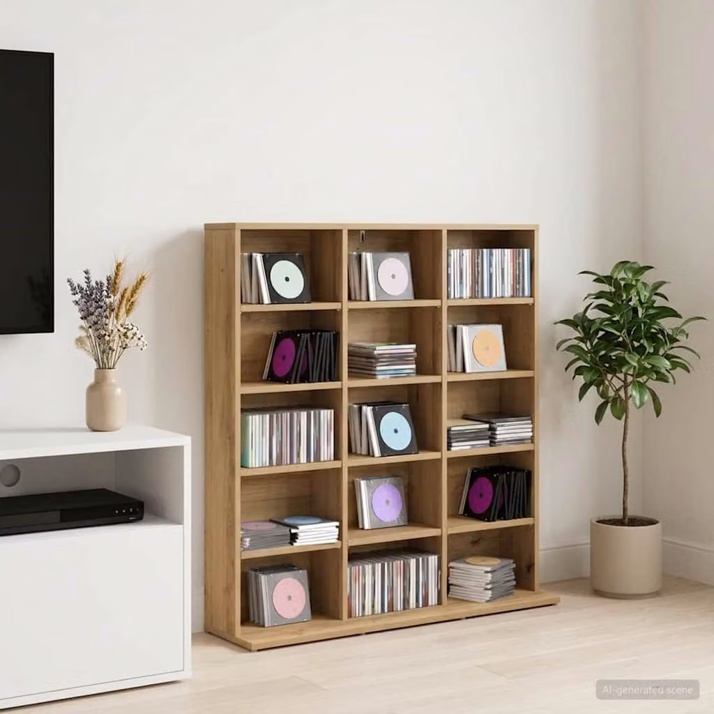 Mobile per CD vidaXL in legno Rovere Marrone con ripiani regolabili L: 96 cm, P: 23,5 cm, H: 97,5 cm