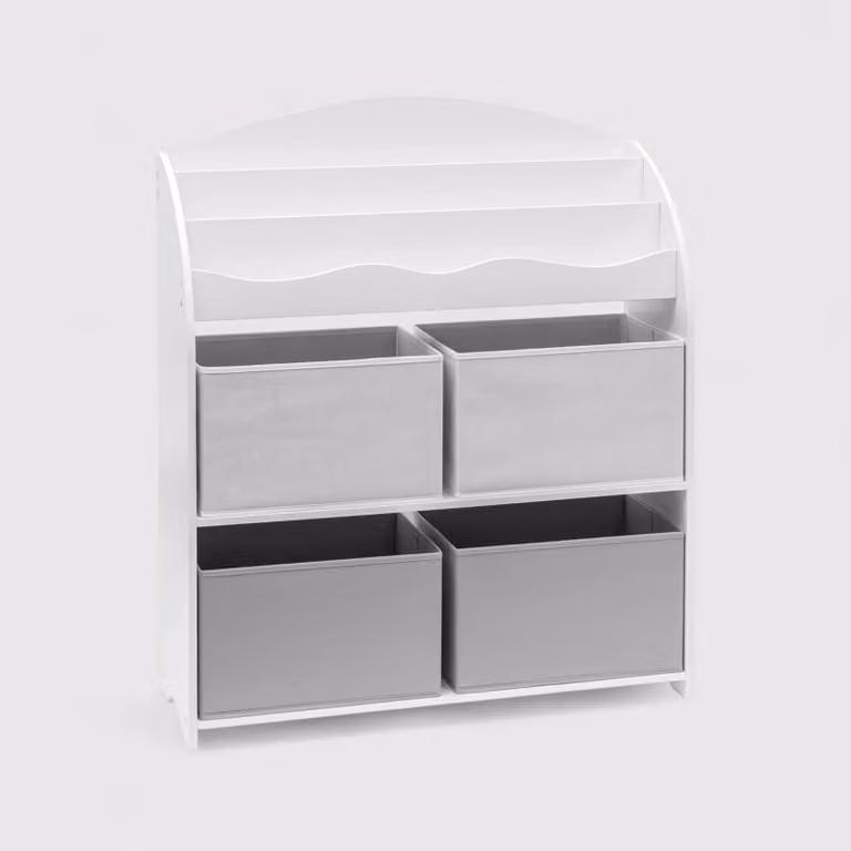Enagra - Scaffale portagiochi bianco con 4 scatole