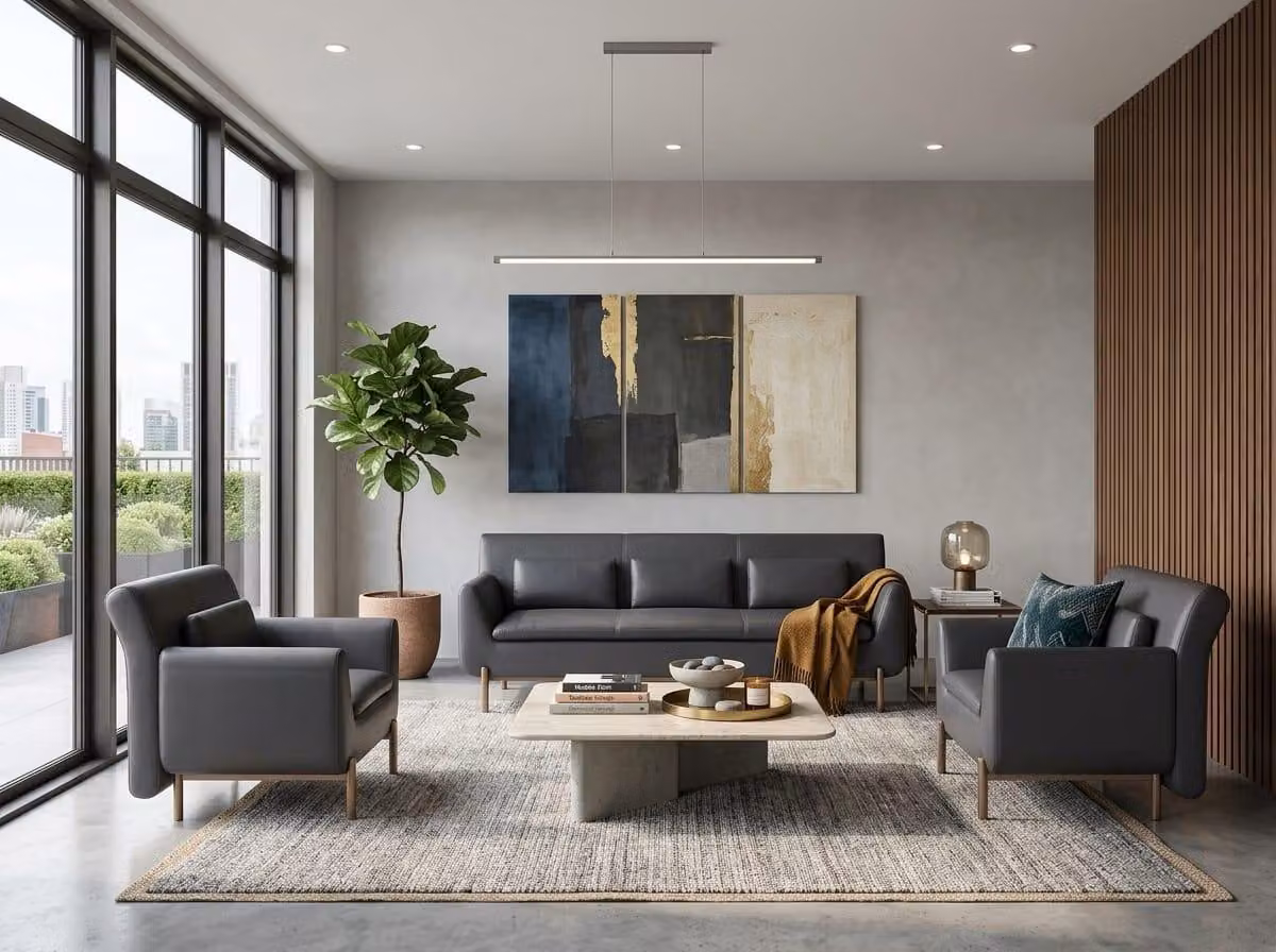 Sofa 3-Sitzer Sessel grau modern elegant funktional ergonomisch