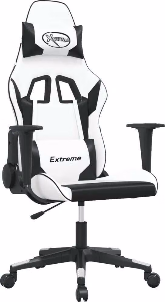 Sedia da Gaming Massaggiante Bianco e Nero in Pelle finta