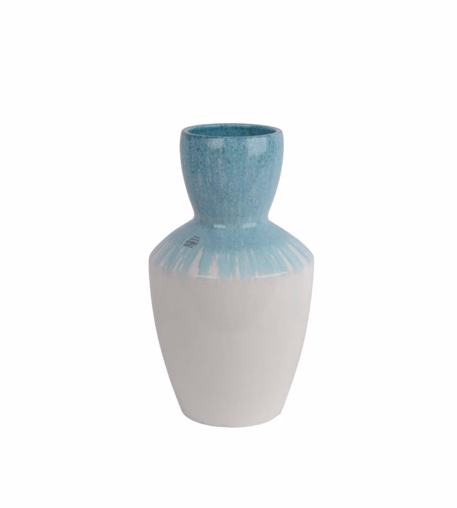 Kaemingk Vaso terracotta decorativo bicolore Bianco Azzurro 23x40 cm