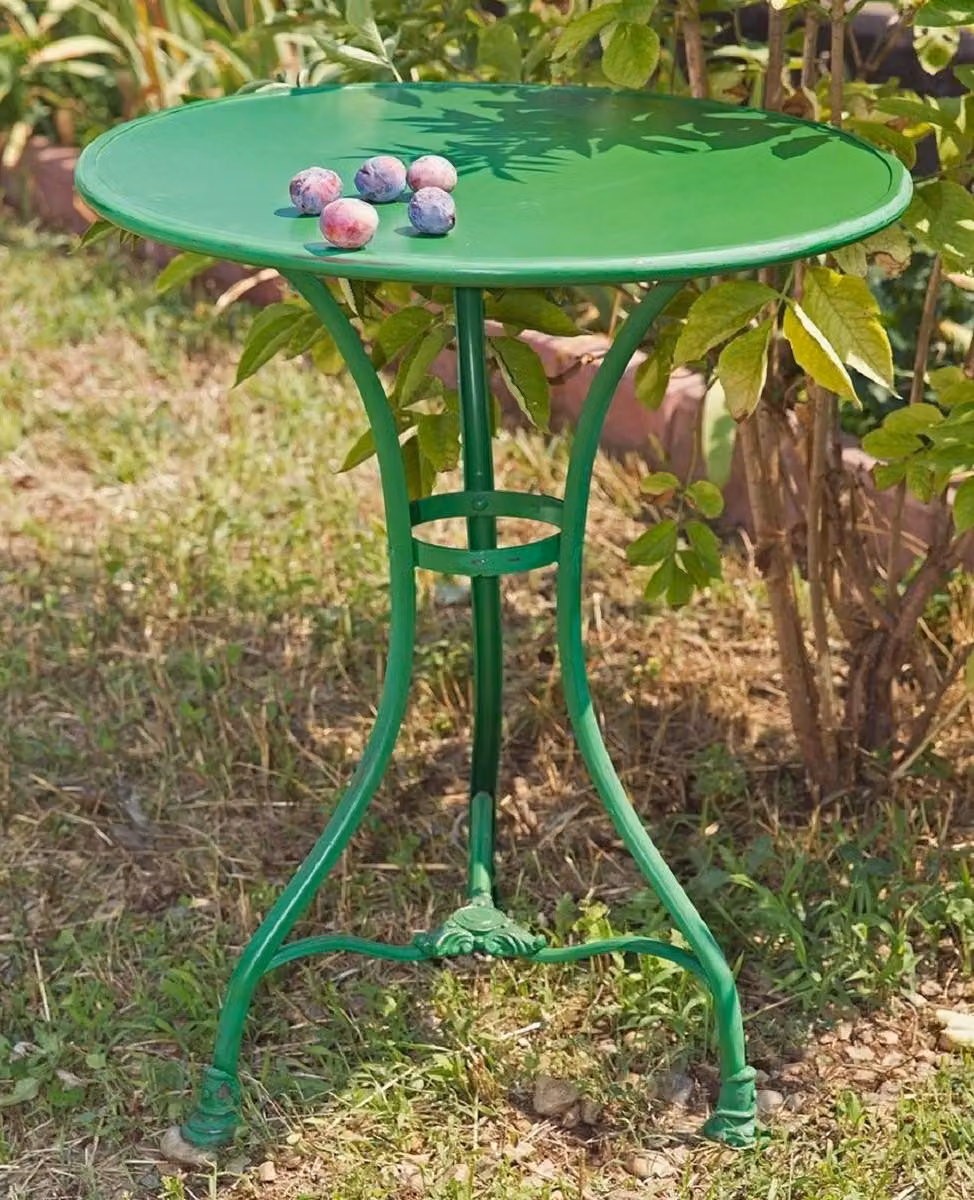 Casa Padrino Tavolo da giardino in stile liberty verde antico Ø 60 x H. 70 cm - Tavolo in ferro battuto fatto a mano - Mobili da giardino e da giardino in ferro battuto nostalgici
