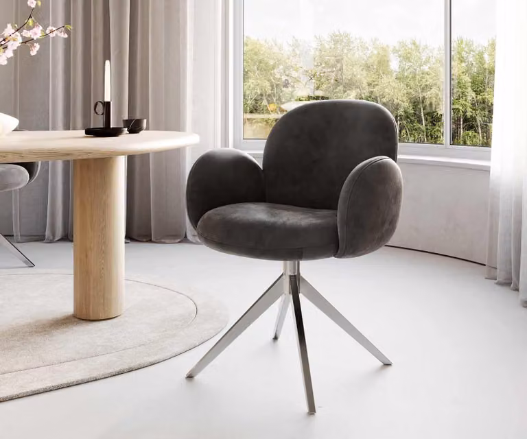 DELIFE Sedia girevole Nube-Flex con braccioli in microfibra antracite vintage, base a croce larga in acciaio inox, girevole a 360°, molle insacchettate